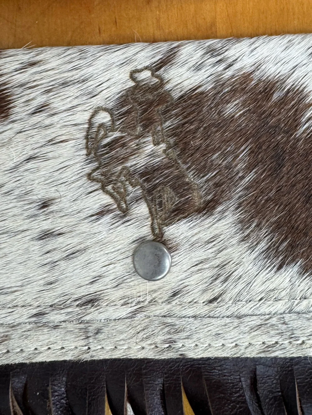 Western Cowhide Fringe Clutch/Wallet Brown & White Cowboy Country Nashville Fun